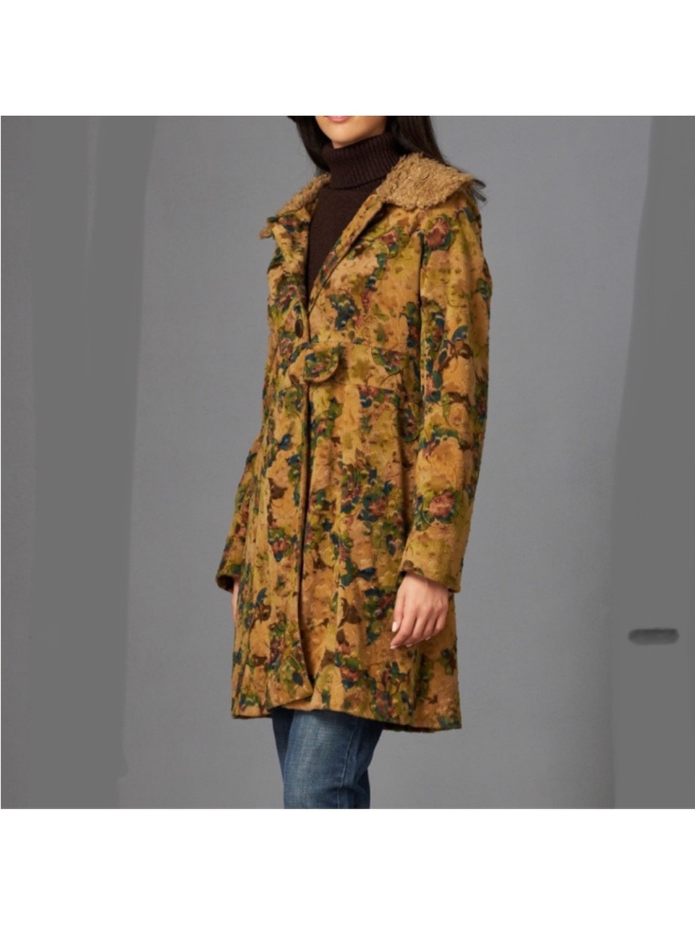 Vintage Free People Coat Coat with Floral Pattern and Faux Fur - Picture 2 of 11